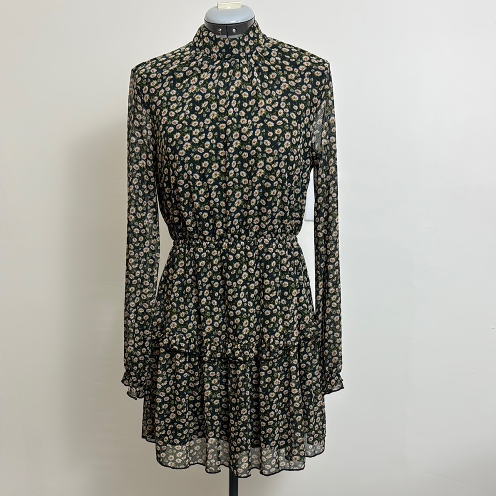 Floral Black Mock Neck Mini Dress